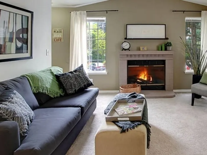 Brick fireplace available in select apartments at Greystone Meadows in Federal Way WA