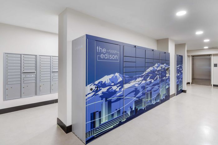Secure parcel lockers at The Edison in Reno, Nevada.