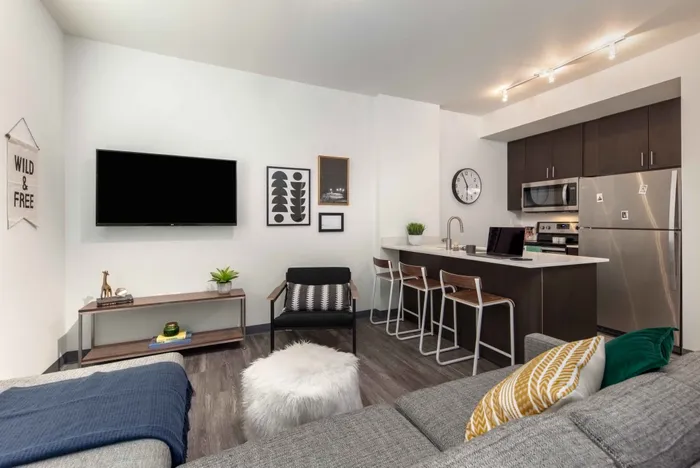 Spacious Living Room and Kithen at Republic on Main in Moscow, Idaho