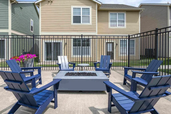 Outdoor Lounge with Firepit at The Cottages on Lindberg in West Lafayette, Indiana