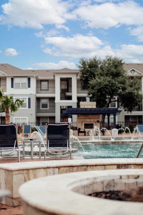 Resort-style swimming pool at The Zone student apartments near Texas A&M University in College Station Texas