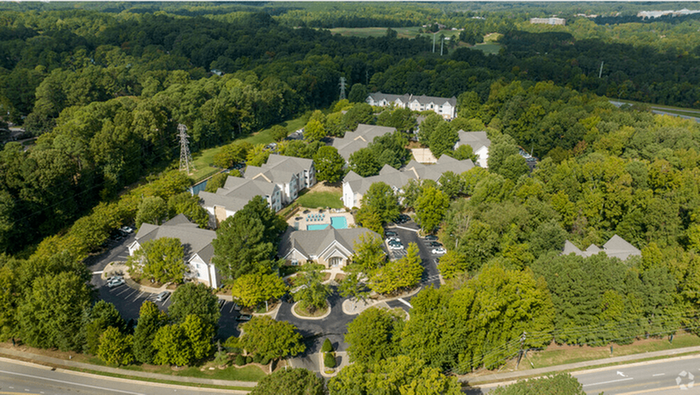 Aerial View of Village Green at Village Green Apartment Community in Raleigh, North Carolina