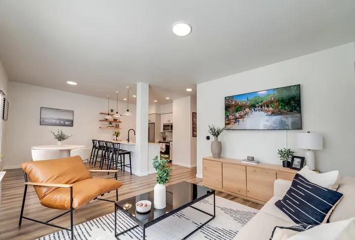 Bright living room with natural light and modern finishes at The Preserve on Goodpasture Eugene Oregon