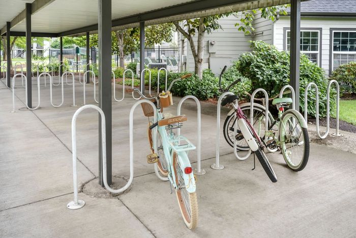 Covered bicycle rack at Stadium Park Apartment Community in Eugene, Oregon
