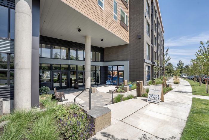 Leasing office entrance at The Current in Bend, Oregon