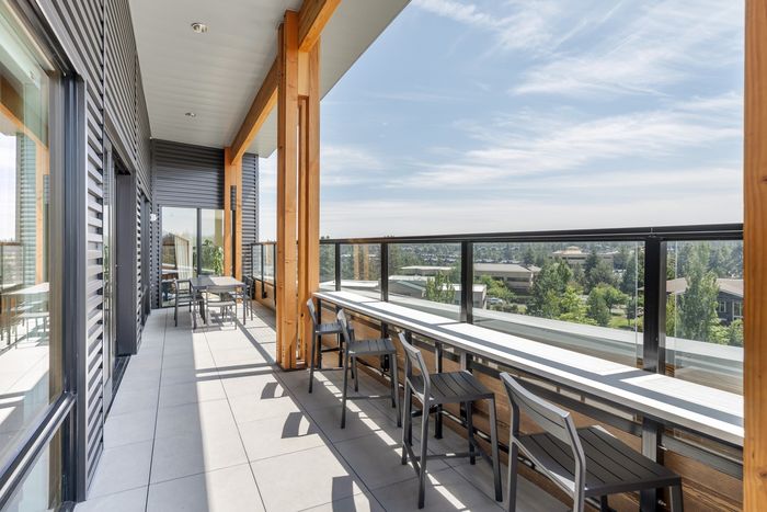 Outdoor patio lounge at The Current in Bend, Oregon