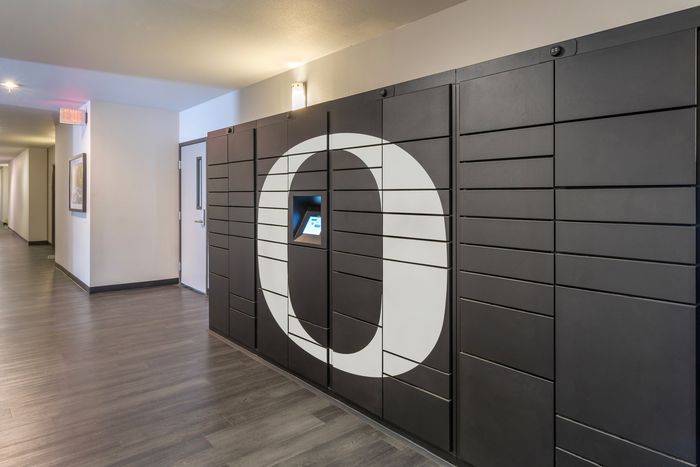 Parcel locker  at Chase Courtyard in Eugene, Oregon