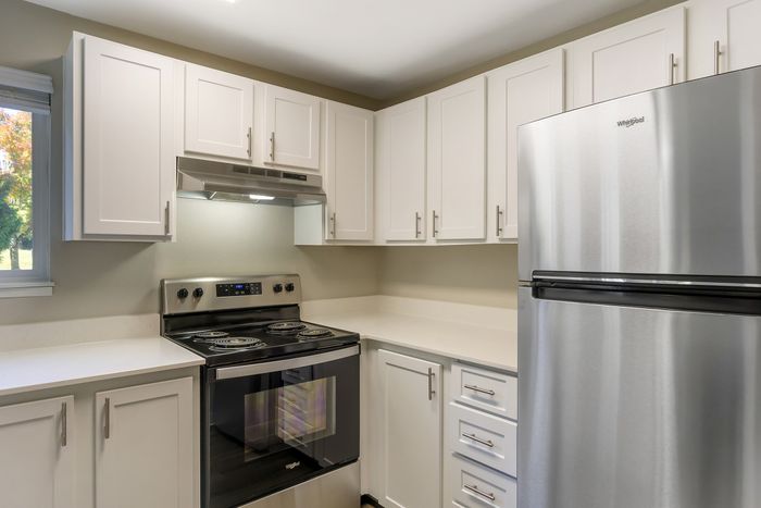 Kitchen with appliances at Alderwood Heights in Lynnwood, Washington