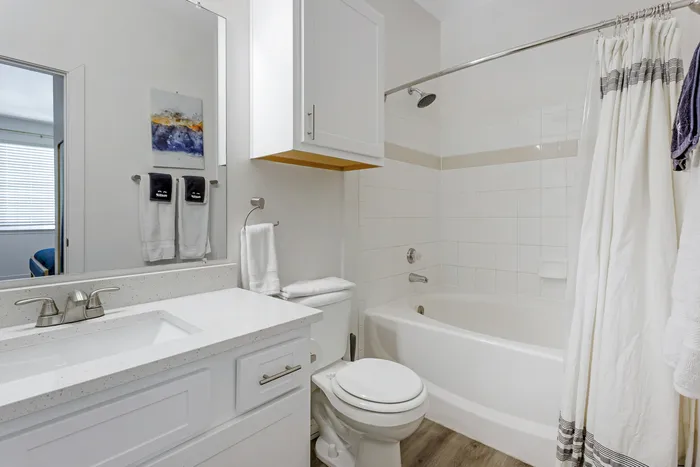 Bathroom at Pinnacle Mountain View apartments in Clearfield, UT