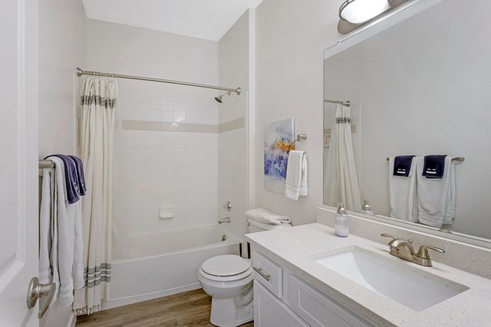 Bathroom at Pinnacle Mountain View apartments in Clearfield, UT