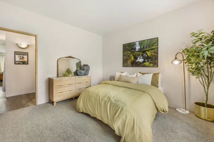 Second view of guest bedroom in model apartment at Chase Village apartments in Eugene OR