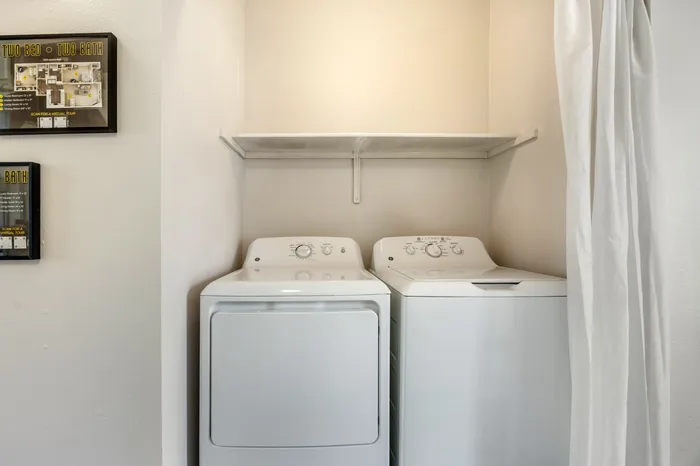In-unit washer and dryer connections in model apartment at Chase Village Eugene Oregon