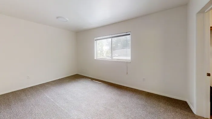 Spacious unfurnished bedroom with large window and natural light at Willow Place student apartments near WSU in Pullman WA