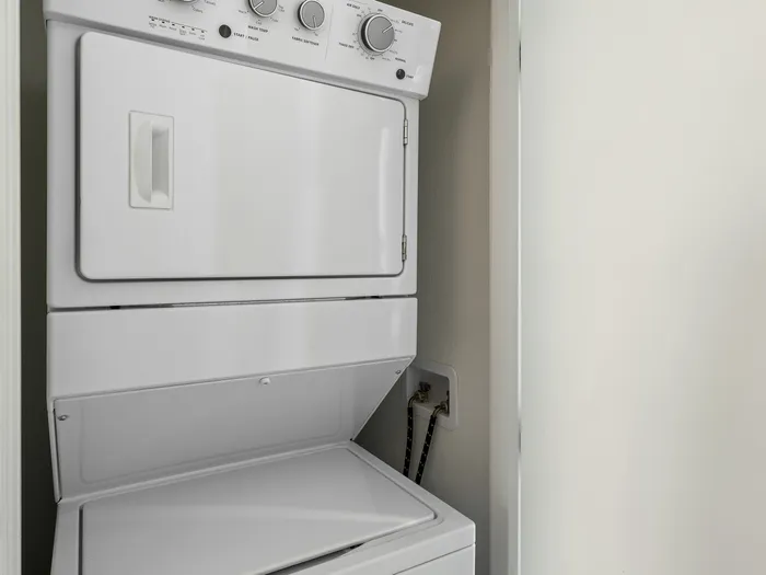 Republic on Main in Moscow, ID in-unit stacked washer and dryer, perfect for modern apartment living.