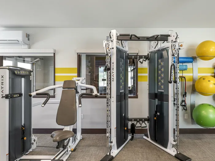 Republic on Main gym equipped with state-of-the-art exercise machines and colorful fitness balls, ideal for an invigorating workout.