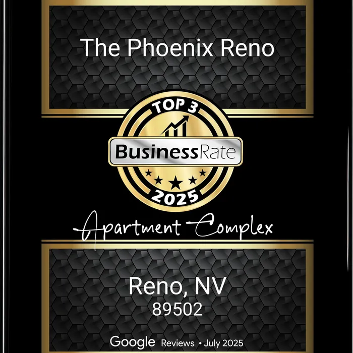 The Phoenix Reno award plaque recognized as a top apartment complex in 2025 in Reno NV