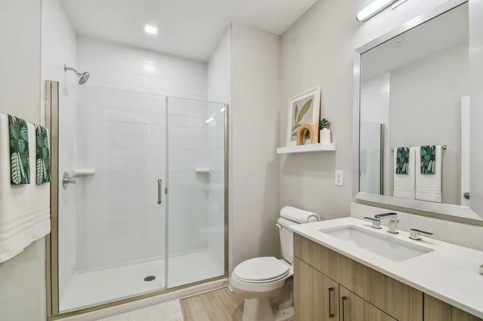 Spa-inspired bathroom with premium finishes at Niche luxury apartments in Tampa, FL
