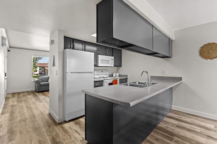 Modern kitchen in a student apartment at The Branbury in Provo, UT near Brigham Young University