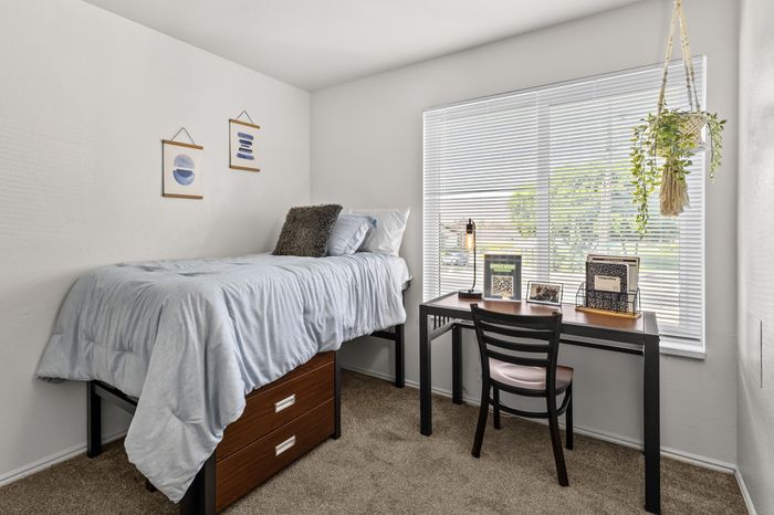 Bright bedroom with natural light at The Branbury student apartments in Provo, UT near Brigham Young University