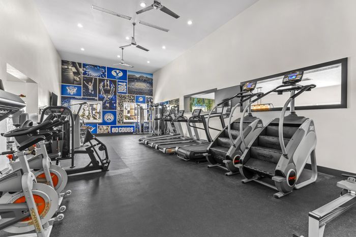 24-hour fitness center with equipment at The Branbury student apartments in Provo, UT near Brigham Young University
