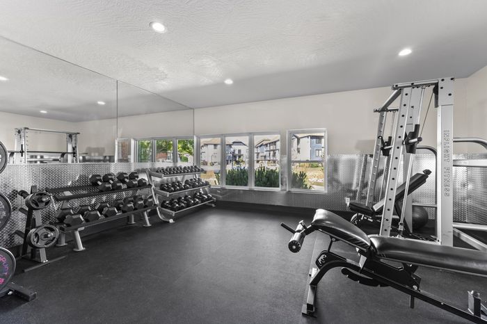 24-hour fitness center with equipment at The Branbury student apartments in Provo, UT near Brigham Young University