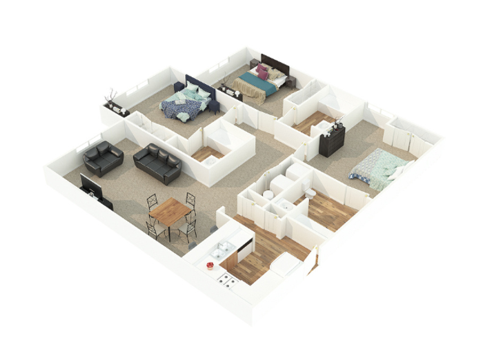 Centennial Village apartment in Raleigh, NC 3x3 floorplan