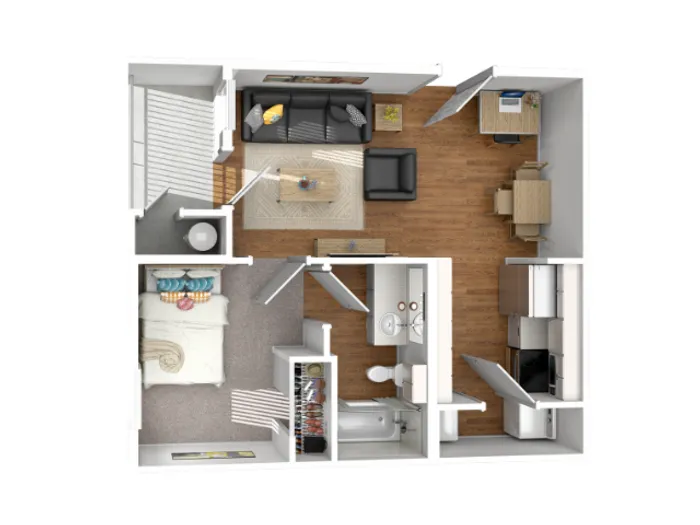 Stadium Park 1x1 floor plan one bedroom one bath 550 sq ft near University of Oregon in Eugene OR