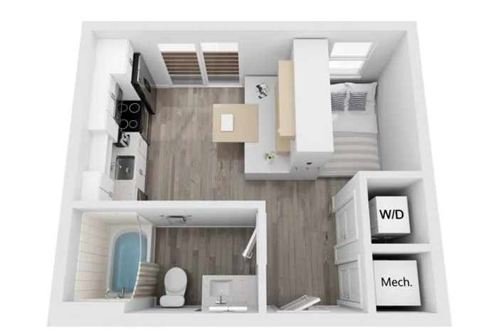 MS2 studio floor plan layout at Niche luxury apartments in Tampa, FL