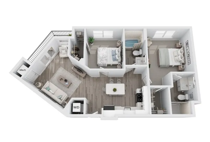 B3 two-bedroom two-bathroom apartment floor plan at Niche luxury apartments in Tampa, FL