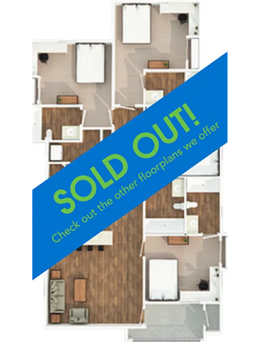 Inviting floor plan showcasing 3 bedrooms, a cozy open-concept living space, stylish kitchen, SOLD OUT! Explore other available options.