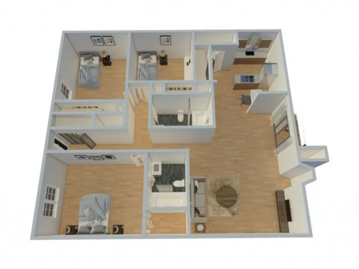 The Phoenix Reno 3x2 B three bedroom two bathroom 1500 sq ft 3D floor plan in Reno NV