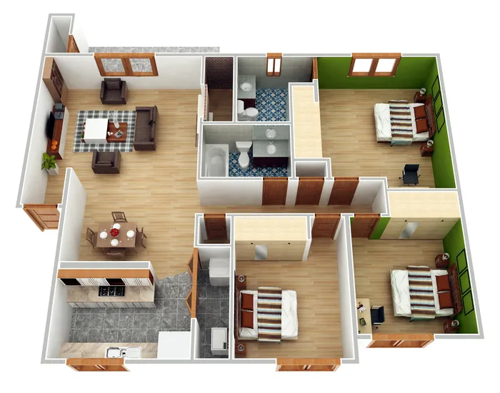 Greystone Meadows 3x2 S three bedroom two bathroom 1097 sq ft floor plan in Federal Way WA