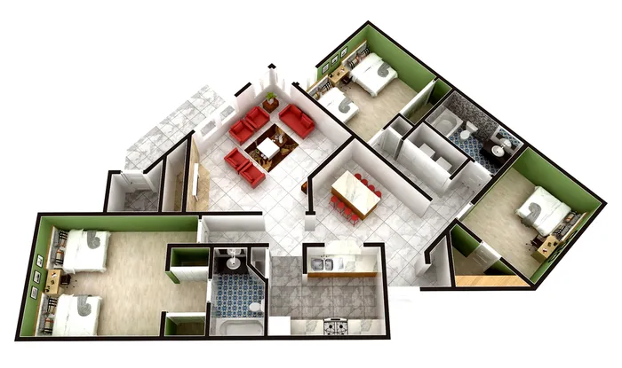 Greystone Meadows 3x2 L three bedroom two bathroom 1235 sq ft floor plan in Federal Way WA