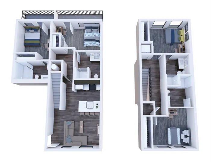 Republic on Main two-level floor plan showcasing 4 spacious bedrooms, an elegant open-concept kitchen, stylish living area, and ample natural light in Moscow, ID