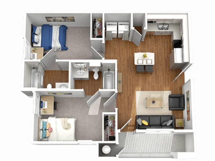 Stadium Park 2x2 floor plan two bedroom two bath 800 sq ft near University of Oregon in Eugene OR