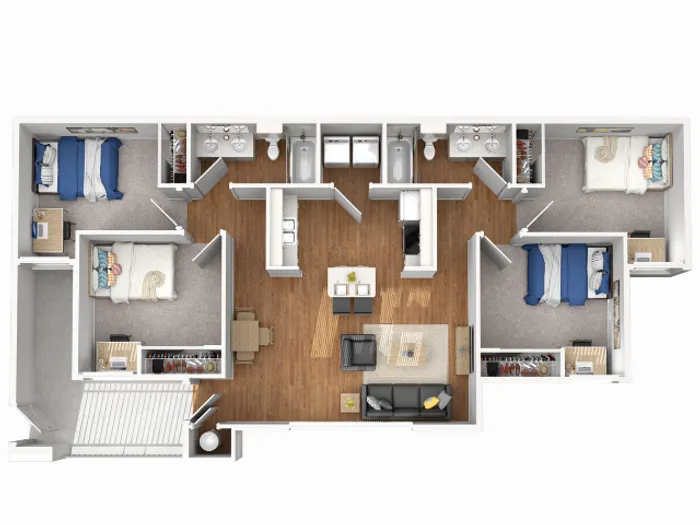 Stadium Park 4x2 floor plan four bedroom two bath 1200 sq ft near University of Oregon in Eugene OR