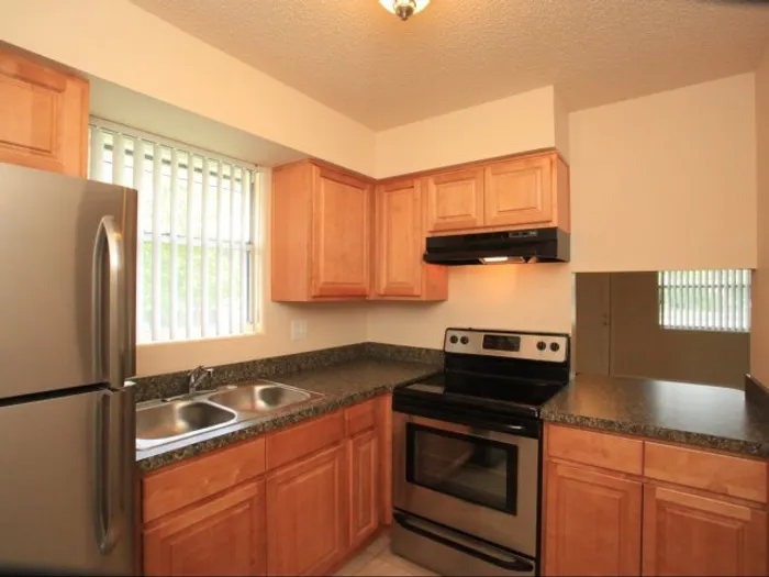 Marcell Gardens Apartments, interior, kitchen, stainless steel appliances,