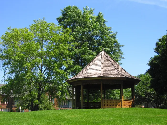 Gather under our charming gazebo providing a picturesque setting for small gatherings, quiet conversations, or peaceful contemplation. |  International Village Lombard |