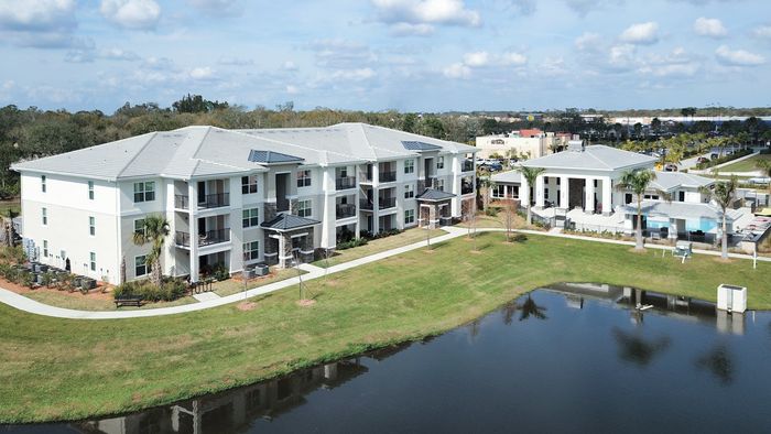 The Reserve at Vero Beach, exterior, aerial view, 1 building, clubhouse, pool, pond