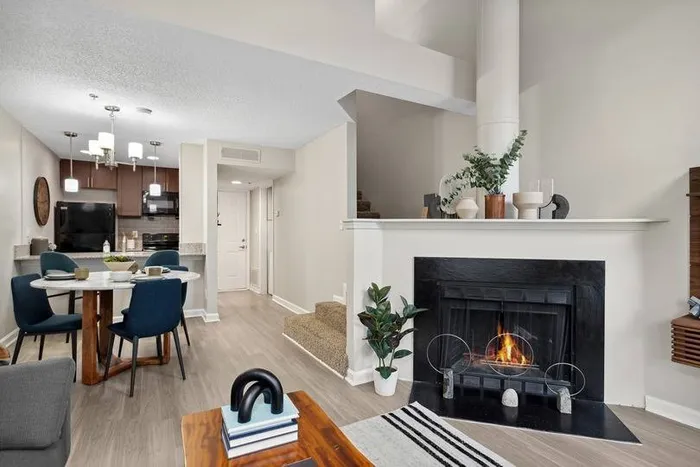 furnished living room with fireplace