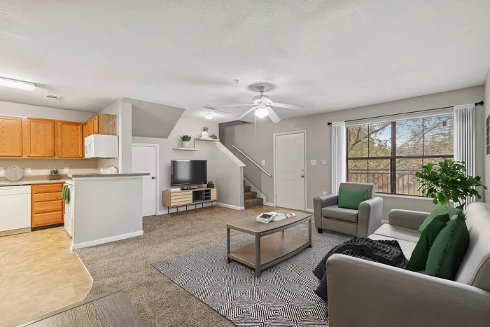Townhomes at TSC Open Living Room Connecting to Kitchen