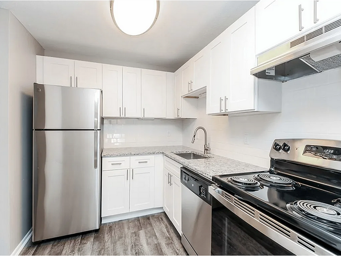 ReNew Bristol Modern Kitchen with Stainless Steel Appliances, Granite Countertops, and White Cabinetry.