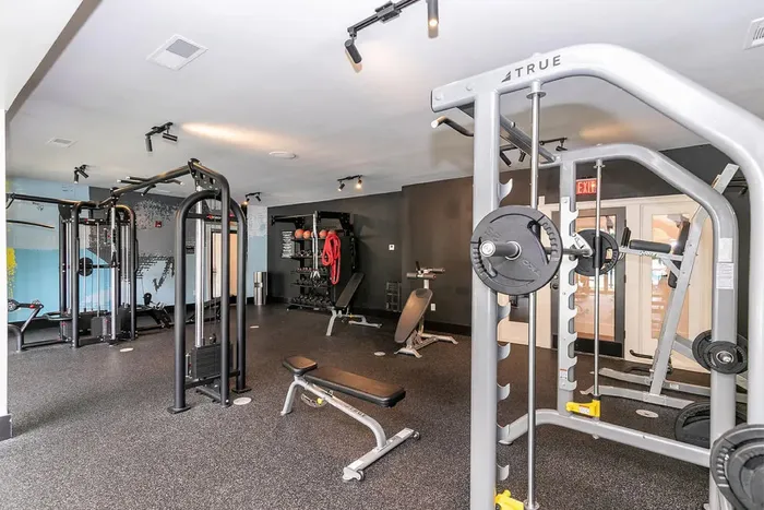 Modern apartment gym with high-quality fitness equipment and spacious workout area, creating the perfect environment for a healthy lifestyle.