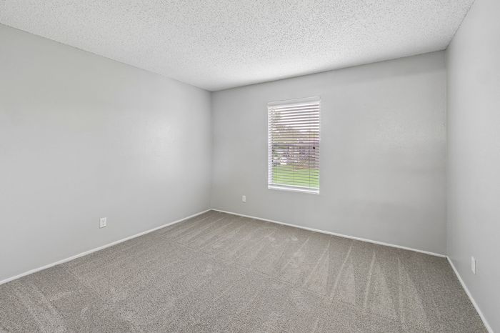 Bright and spacious bedroom with plush carpeting and a large window offering scenic views.