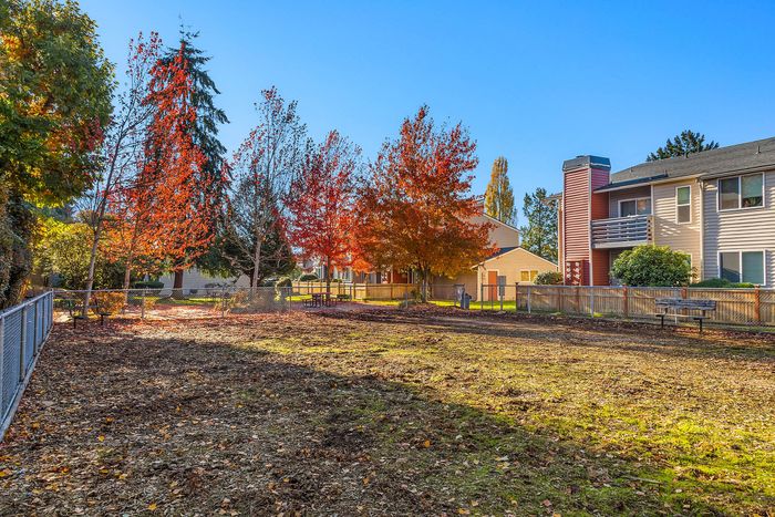 Charming apartment community surrounded by vibrant autumn foliage, creating a picturesque and inviting atmosphere.
