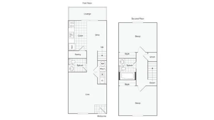 2 BR x 1.5 BA Townhome