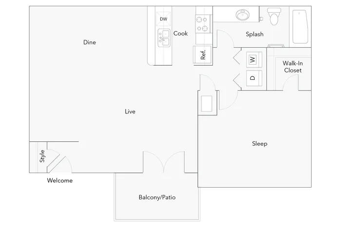 Asheville | 1-Bedroom Floorplan