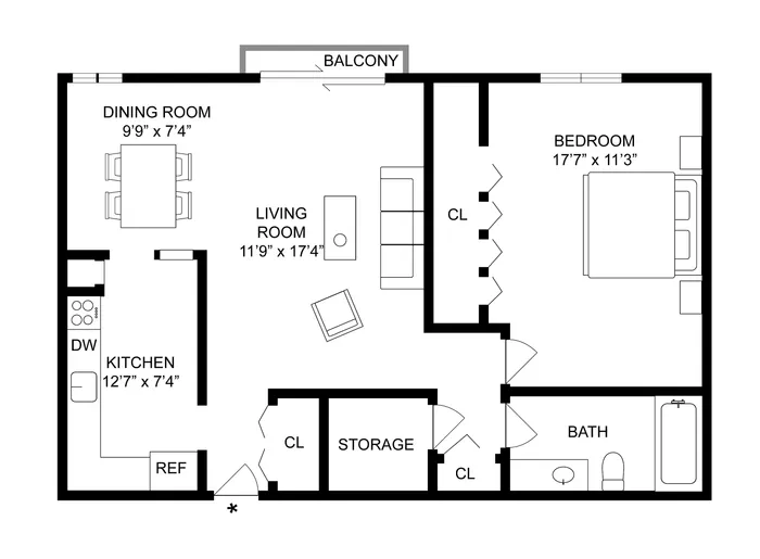 1x1 Upgraded | 1-Bedroom Floorplan