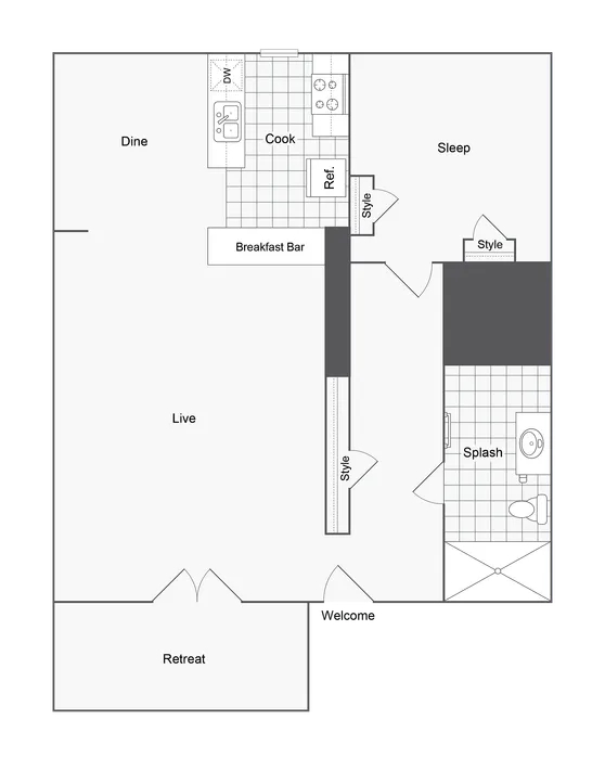 Ogden | 1-Bedroom Floorplan