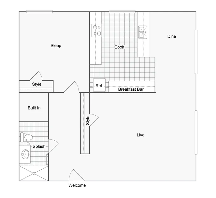 Van Buren | 1-Bedroom Floorplan